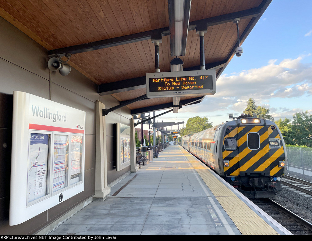 Amtrak Shuttle Train # 417 arriving into Wallingford Station with Ex-Metroliner Cab Car # 9636 doing the honors